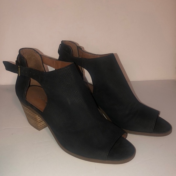 Lucky Brand Black Leather Barimo Open Toe Leather Bootie - Picture 1 of 7